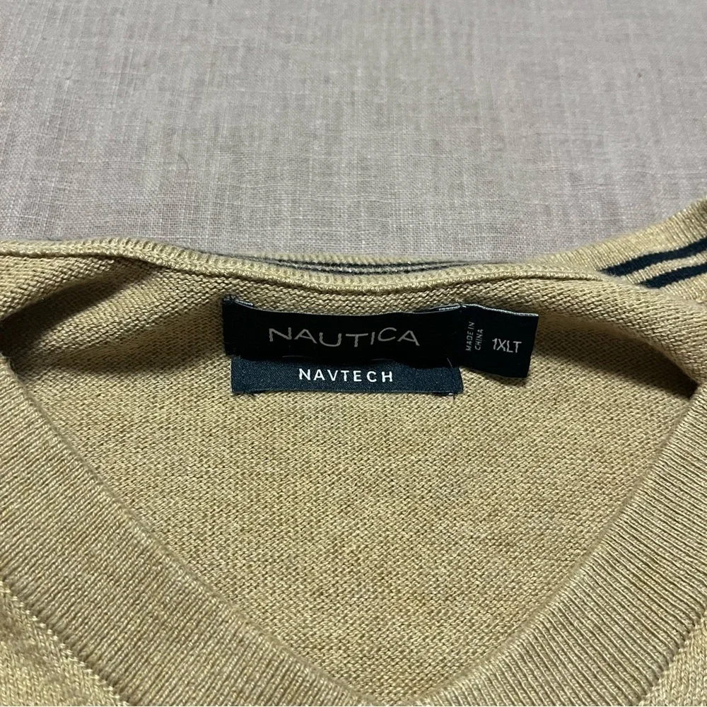 Nautica Men's Beige V-Neck Sweater Size XLarge Tall Classic Business Casual